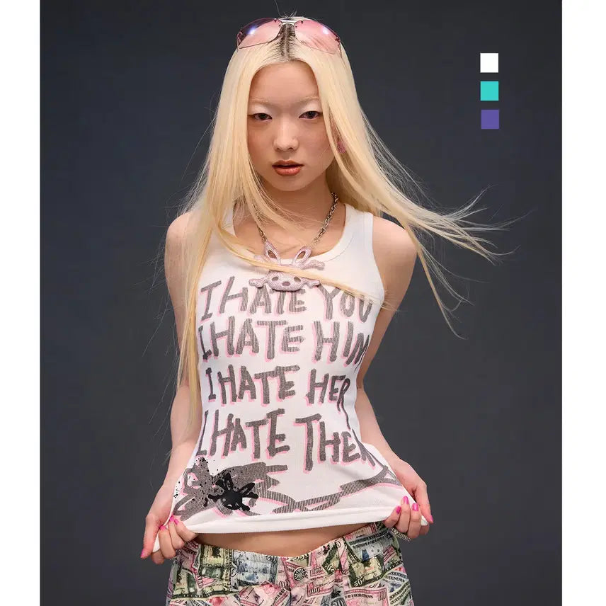 [BUNJANG] CFIERCE Sleeveless Top / CFIERCE 씨피어스 I HATE 프린트 민소매 탑 3COLOR