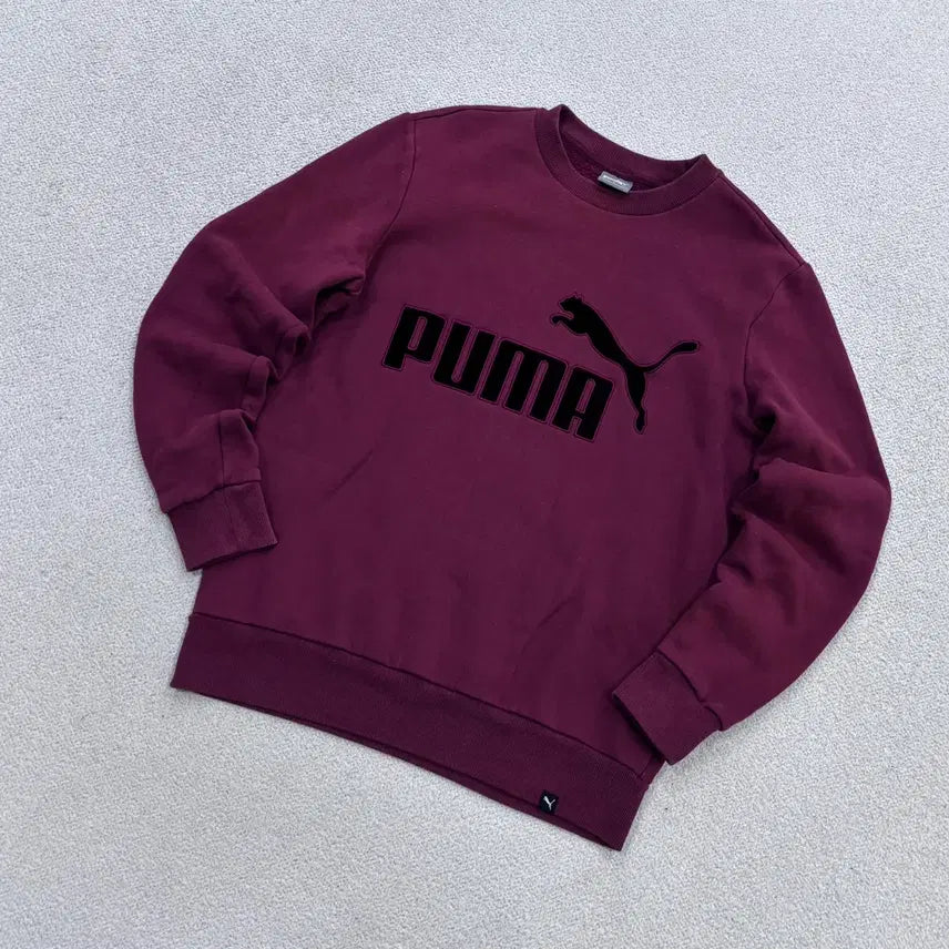 [BUNJANG] Puma Men's Logo Embroidered Burgundy Light Fleece Sweatshirt / M 푸마 남성 로고 자수 버건디 약기모 맨투맨 티셔츠 0625E