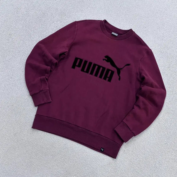 [BUNJANG] Puma Men's Logo Embroidered Burgundy Light Fleece Sweatshirt / M 푸마 남성 로고 자수 버건디 약기모 맨투맨 티셔츠 0625E