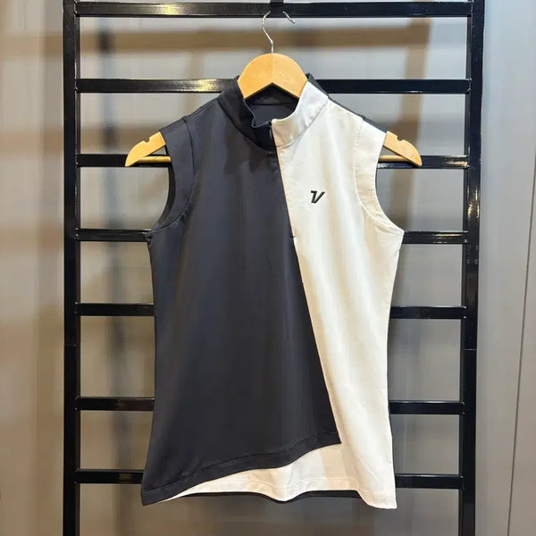[BUNJANG] Volvik Women's Color-Blocked Collar Sleeveless Golf Shirt Black / [90] 볼빅 골프웨어 여성 배색 카라 슬리브리스 티셔츠 블랙 3.5