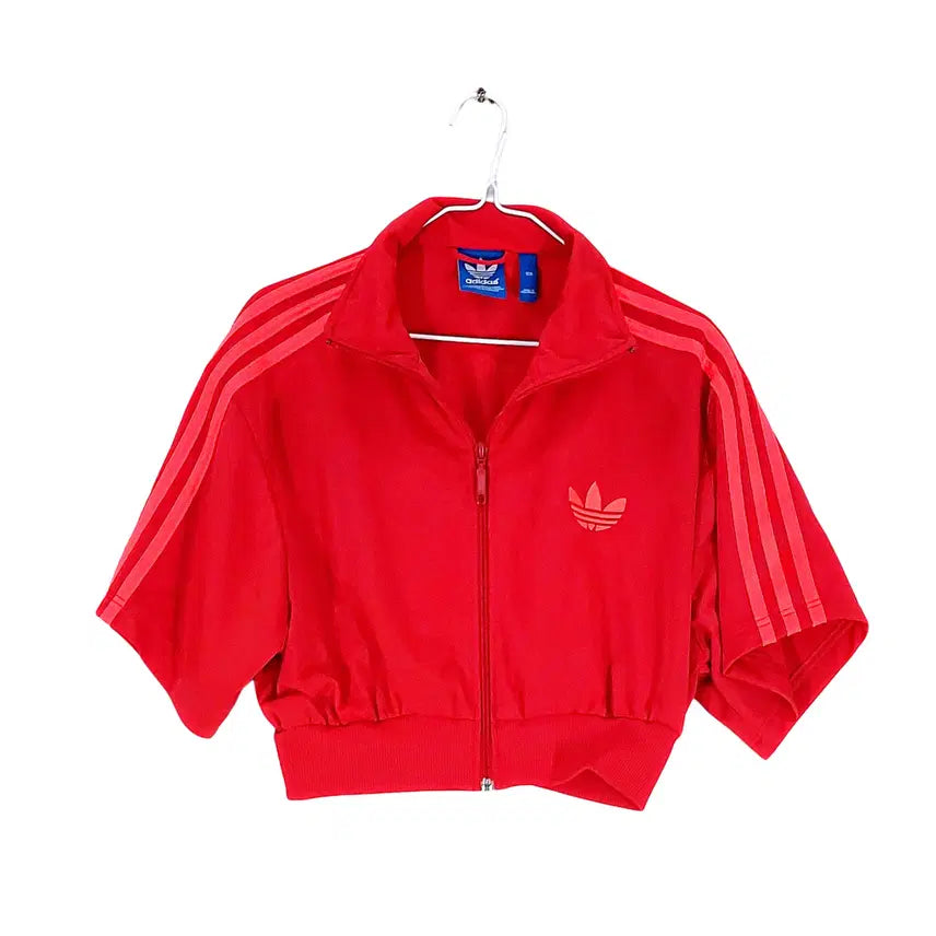 [BUNJANG] Adidas Women's Sporty Cropped Track Top Jersey Red 100 / 아디다스 여성 스포티한 크롭트랙탑져지 100 레드 01011