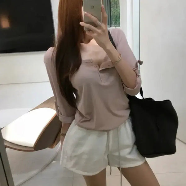 [BUNJANG] Holy Made Linen Roll-up 7-Part Tee Beige / 홀리 made 여린 롤업 7부티 베이지