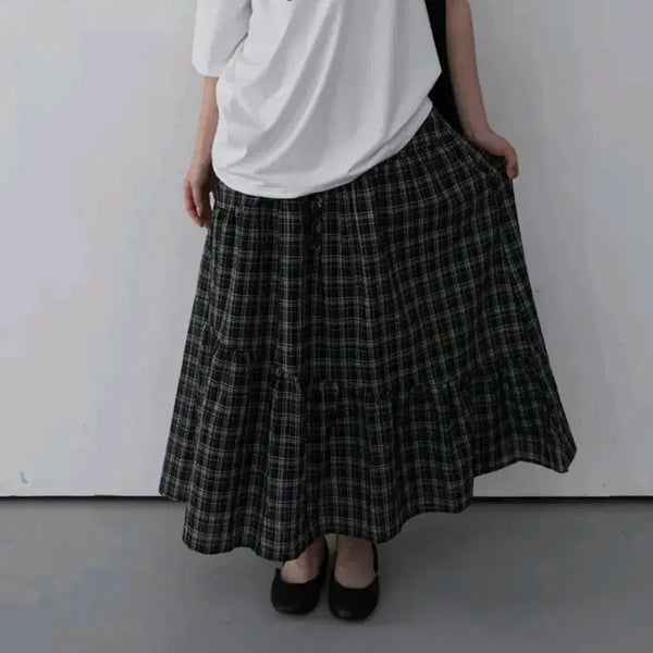 [BUNJANG] On Yie Rote Check Frill Long Skirt Black / 미착용/원가 31000) 오뉴이 로테 체크 프릴 롱 스커트 블랙 에이블리