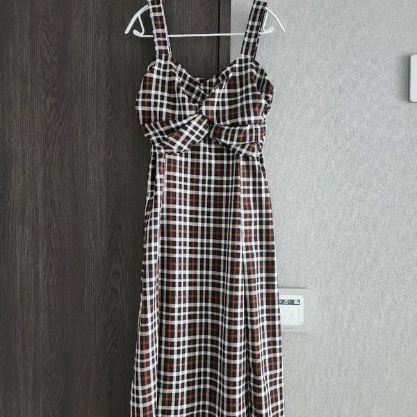 [BUNJANG] ROSYGOLD Check Bustier Long Dress / 로지골드 체크 롱 원피스 F