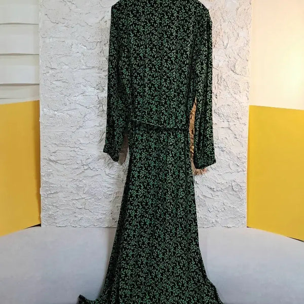 [BUNJANG] Zara Belted Shirt Dress Green Leaf Pattern / 스페인산 자라 벨트형 셔츠형 원피스