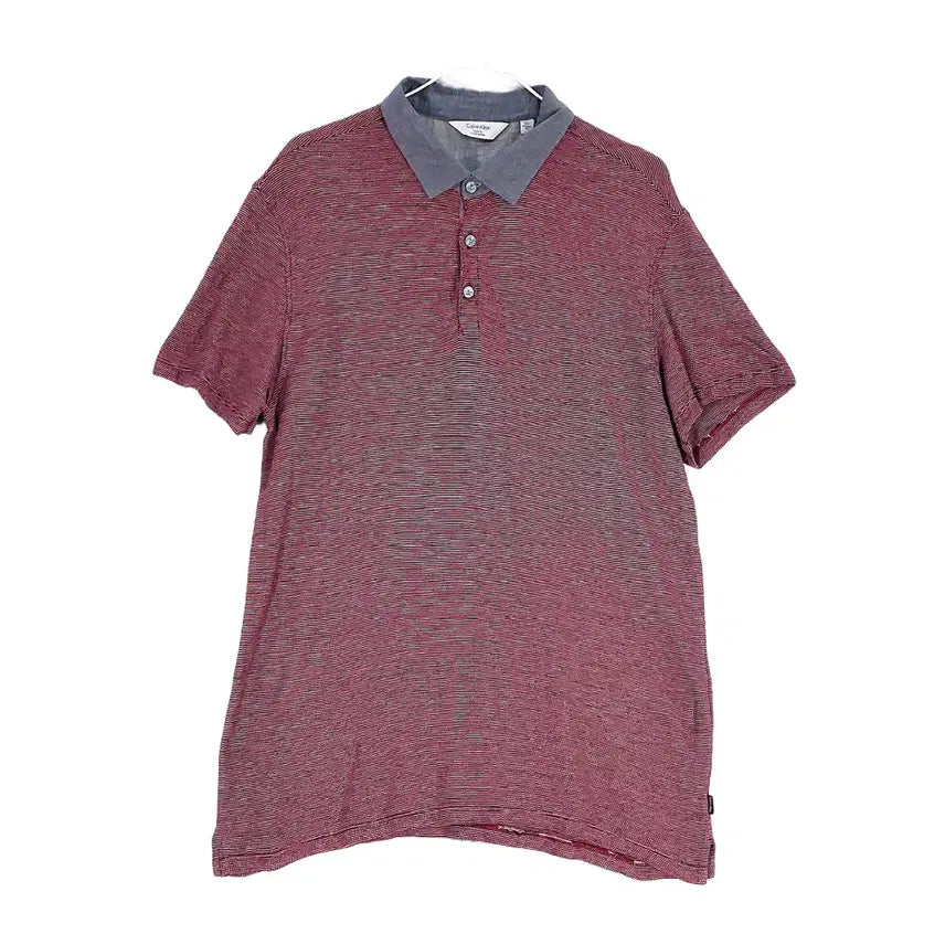 [BUNJANG] Calvin Klein Men's Minimal Oversized Short Sleeve Polo Shirt Burgundy / 캘빈클라인 남성 미니멀 오버핏 반팔카라티 100 버건디 00536