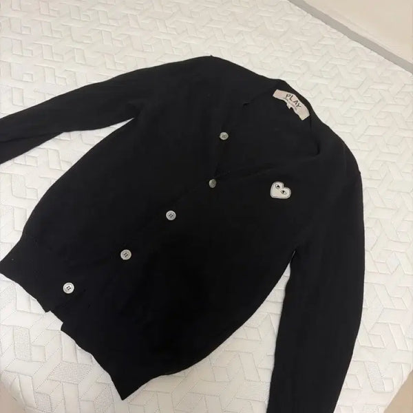 [BUNJANG] Comme des Garçons Black Cardigan White Heart S / 꼼데가르송 블랙 가디건
