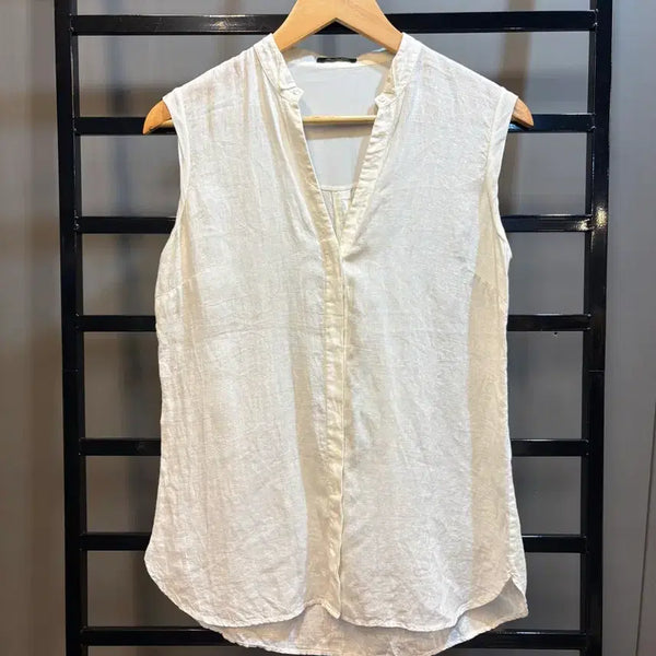 [BUNJANG] Massimo Dutti Women's Linen Sleeveless V-Neck Blouse White / [EUR36/66] 마시모두띠 여성 리넨 브라우스 노슬리브 브이넥 화이트