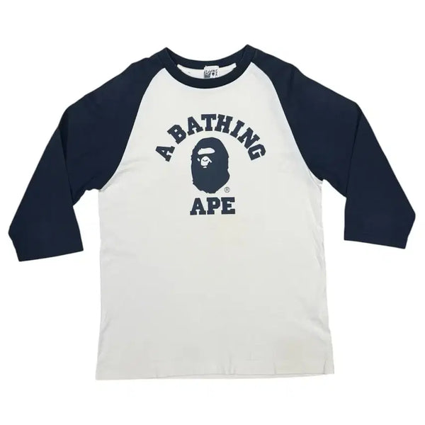 [BUNJANG] BAPE NIGO Era College Logo Raglan 7-Sleeve Long Sleeve T-Shirt / 니고 시절 진짜 베이프 칼리지 로고 라글란 7부 롱슬리브 티셔츠