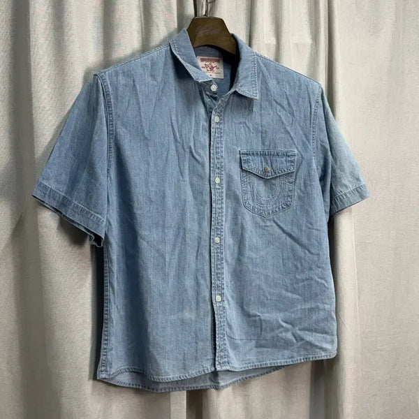 [BUNJANG] True Religion 00s Vintage Pocket Denim Short-Sleeve Shirt / 트루릴리젼 00s 빈티지 포켓 데님 반팔 셔츠 청남방
