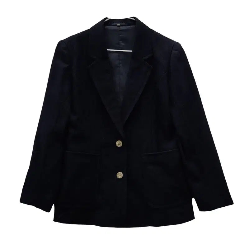 [BUNJANG] Vintage Emblem Snap Navy Wool Blazer Jacket M / 빈티지 앰블럼 스냅 네이비 울 블레이저 자켓 M