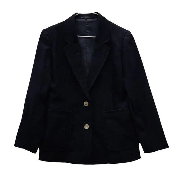 [BUNJANG] Vintage Emblem Snap Navy Wool Blazer Jacket M / 빈티지 앰블럼 스냅 네이비 울 블레이저 자켓 M