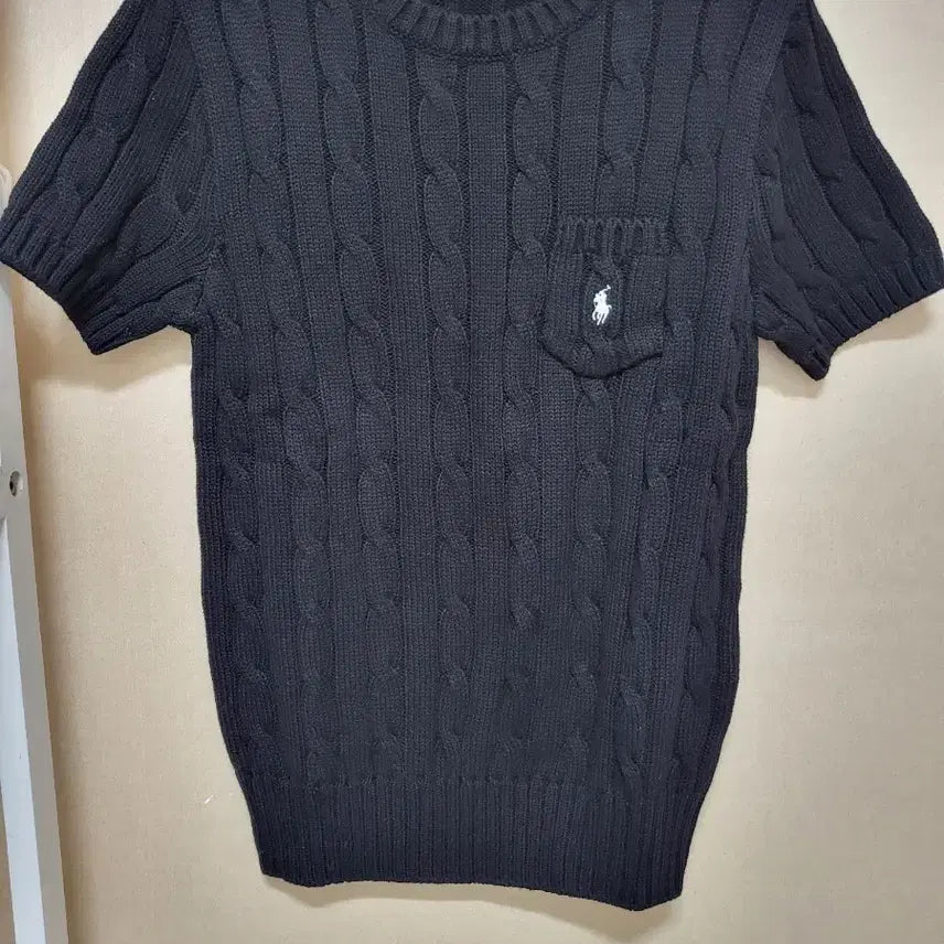 [BUNJANG] Polo Ralph Lauren Cable Knit Pocket Short Sleeve Knit Black XS / (새상품) 폴로 랄프로렌 꽈배기 케이블 주머니 포켓 니트 반팔 블랙 XS
