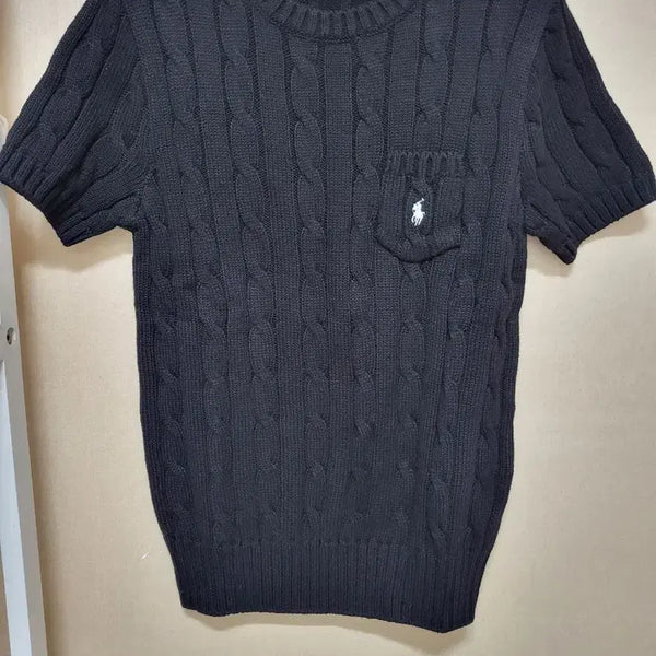 [BUNJANG] Polo Ralph Lauren Cable Knit Pocket Short Sleeve Knit Black XS / (새상품) 폴로 랄프로렌 꽈배기 케이블 주머니 포켓 니트 반팔 블랙 XS