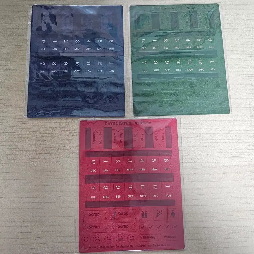 [BUNJANG] Plaflip Leather Diary Sticker Set (Red, Green, Navy Blue) / (3개가격/새상품/새제품)플레픽 레더 다이어리 스티커 판매합니다^^