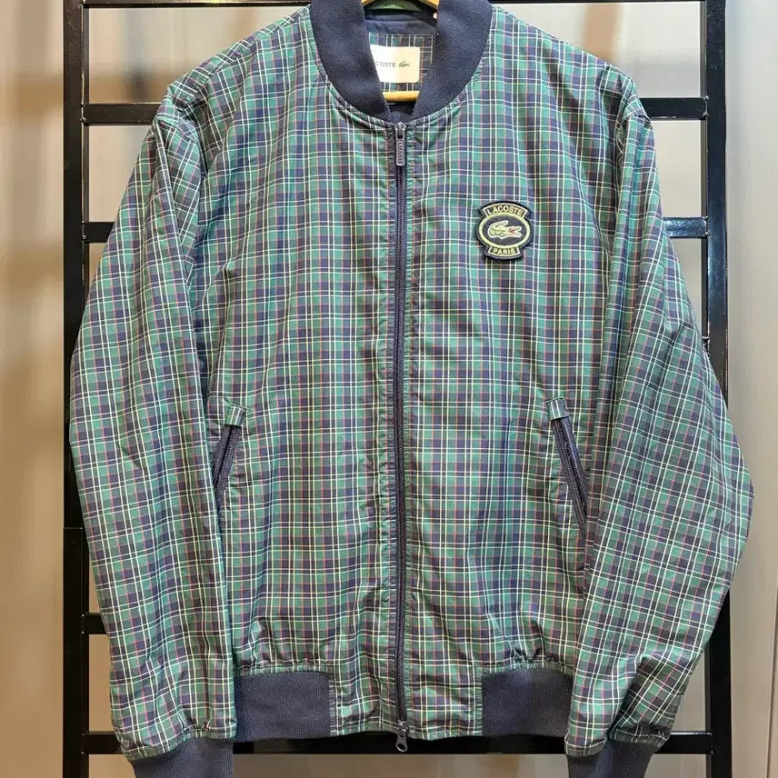 [BUNJANG] Lacoste Tartan Check Bomber Jacket Green Navy / [M/L] 라코스테 타탄체크 봄버 자켓 그린 네이비 9.5