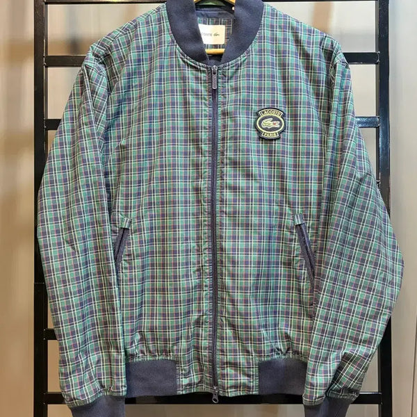 [BUNJANG] Lacoste Tartan Check Bomber Jacket Green Navy / [M/L] 라코스테 타탄체크 봄버 자켓 그린 네이비 9.5