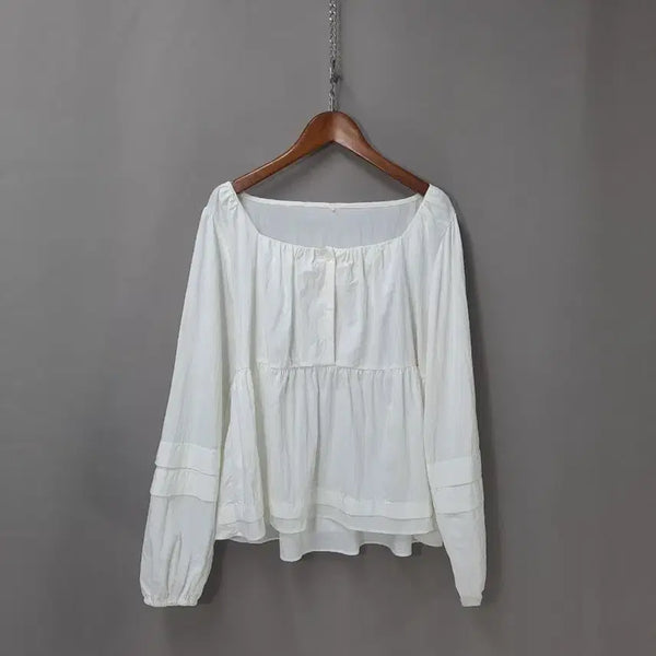 [BUNJANG] Square Neck Flare White Blouse / 스퀘어넥 플레어 화이트 블라우스