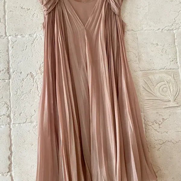 [BUNJANG] It Michaa Pleated Long Dress Rose Beige / 잇미샤 주름 롱 원피스 로즈베이지55-66