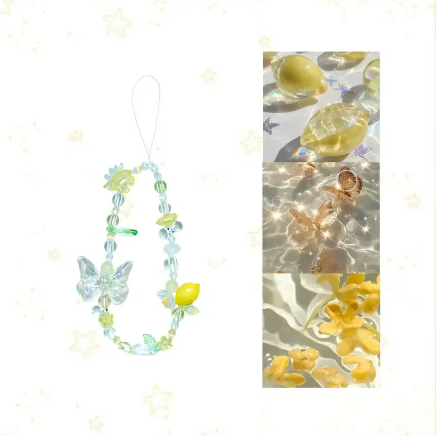 [BUNJANG] Lemon Butterfly Beaded Charm Keychain / 영롱 여름 레몬 나비 키링