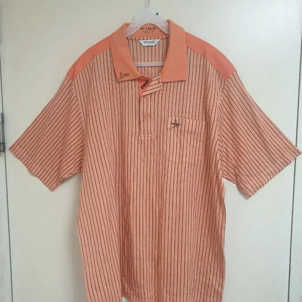 [BUNJANG] PING Golf Wear Striped Short Sleeve Polo Shirt (Size 105) / PING 골프웨어 스트라이프 카라티 105