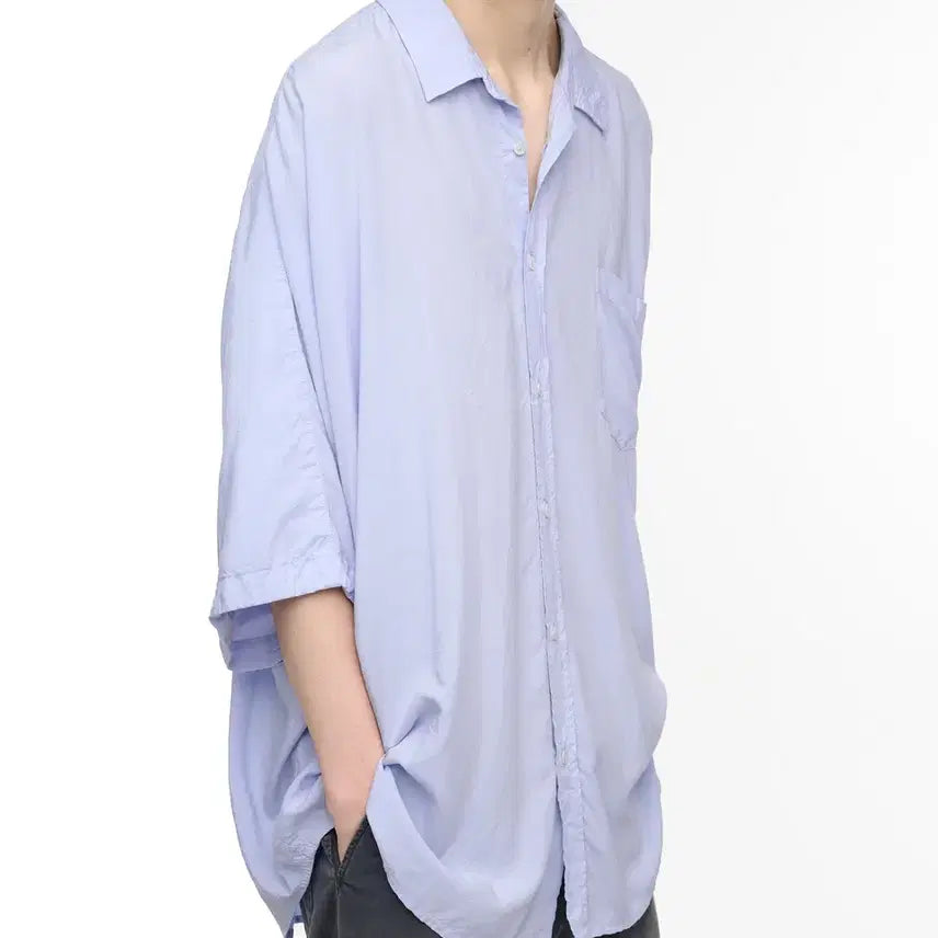 [BUNJANG] Years Ago Washed Coverable Shirts Sax Cotton Drill V.3 / [새상품/S]이얼즈어고 워시드 커버러블 셔츠 삭스