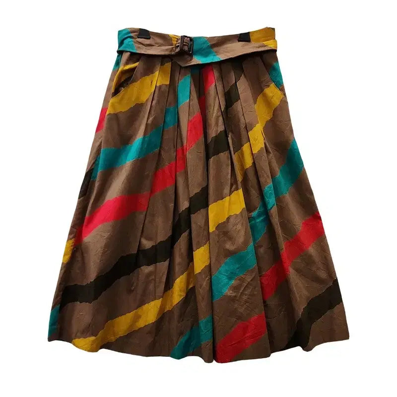 [BUNJANG] Bohemian Flare Brown Skirt (Vintage) / 빈티지 보헤미안 페인트 플레어 브라운 스커트 F