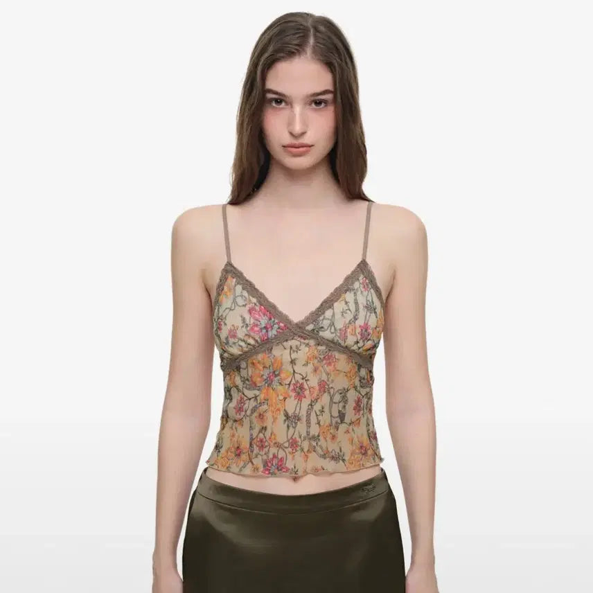 [BUNJANG] Too Much Tax Metallic Floral 03 Lace Camisole Yellow / 투머치택스 ) 메탈릭 플로럴 03 레이스 카미탑 옐로우