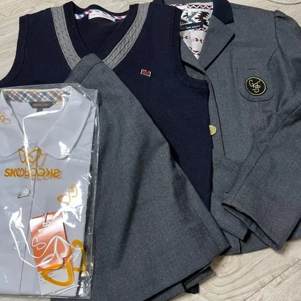 [BUNJANG] School Uniform Set (Blouse, Vest, Jacket, Skirt) / 교복 세트 (블라우스, 조끼, 자켓, 치마)