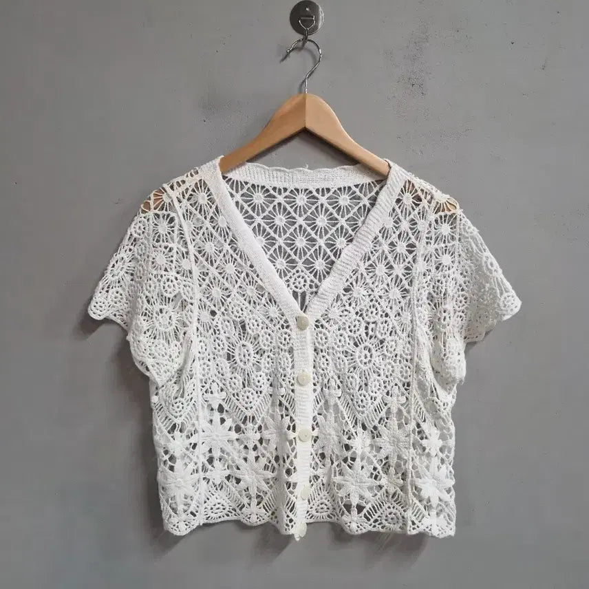 [BUNJANG] AB. PLUS White Flower Crochet Cardigan / ab. plus 화이트 플라워 크로셰 가디건 free