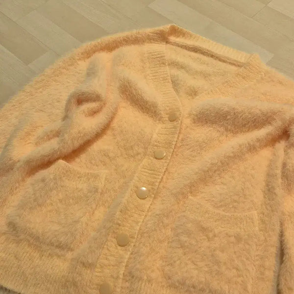 [BUNJANG] Apricot Angora Cardigan / 살구색 앙고라 가디건
