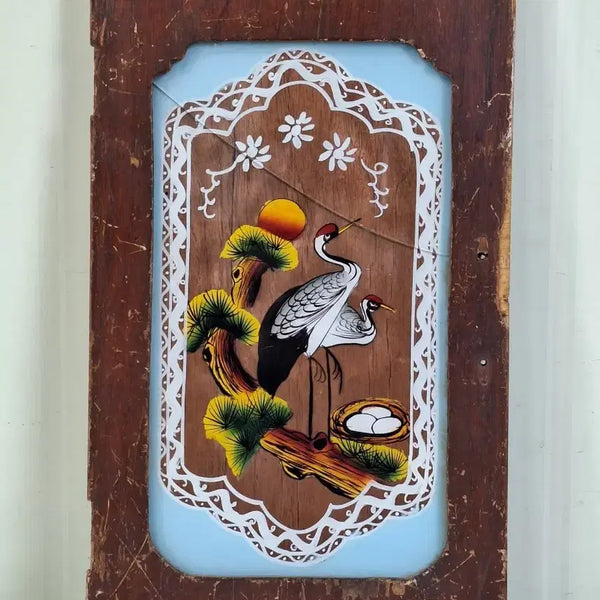 [BUNJANG] Antique Korean Glass Painting of Pine Tree and Cranes / 근대사 수집 자료 옛날 민속품 유리 송학 그림