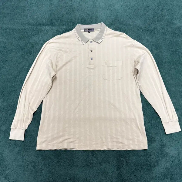 [BUNJANG] Daks Striped Collar Long Sleeve T-Shirt (100) / 닥스 스트라이프 카라 긴팔 티셔츠 (100)