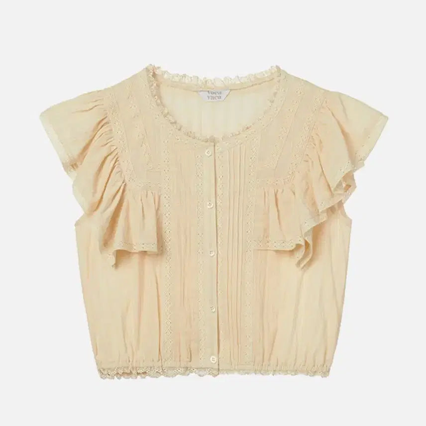 [BUNJANG] Vocavaca Frill Lace Blouse - Beige / 보카바카 블라우스 새상품
