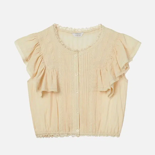 [BUNJANG] Vocavaca Frill Lace Blouse - Beige / 보카바카 블라우스 새상품