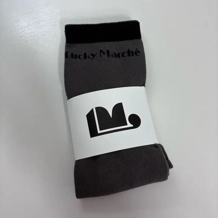 [BUNJANG] Lucky Marché Logo Band Ribbed Socks Charcoal Grey / 럭키마르쉐 니삭스