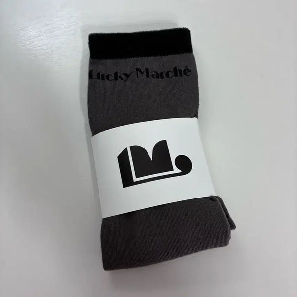 [BUNJANG] Lucky Marché Logo Band Ribbed Socks Charcoal Grey / 럭키마르쉐 니삭스
