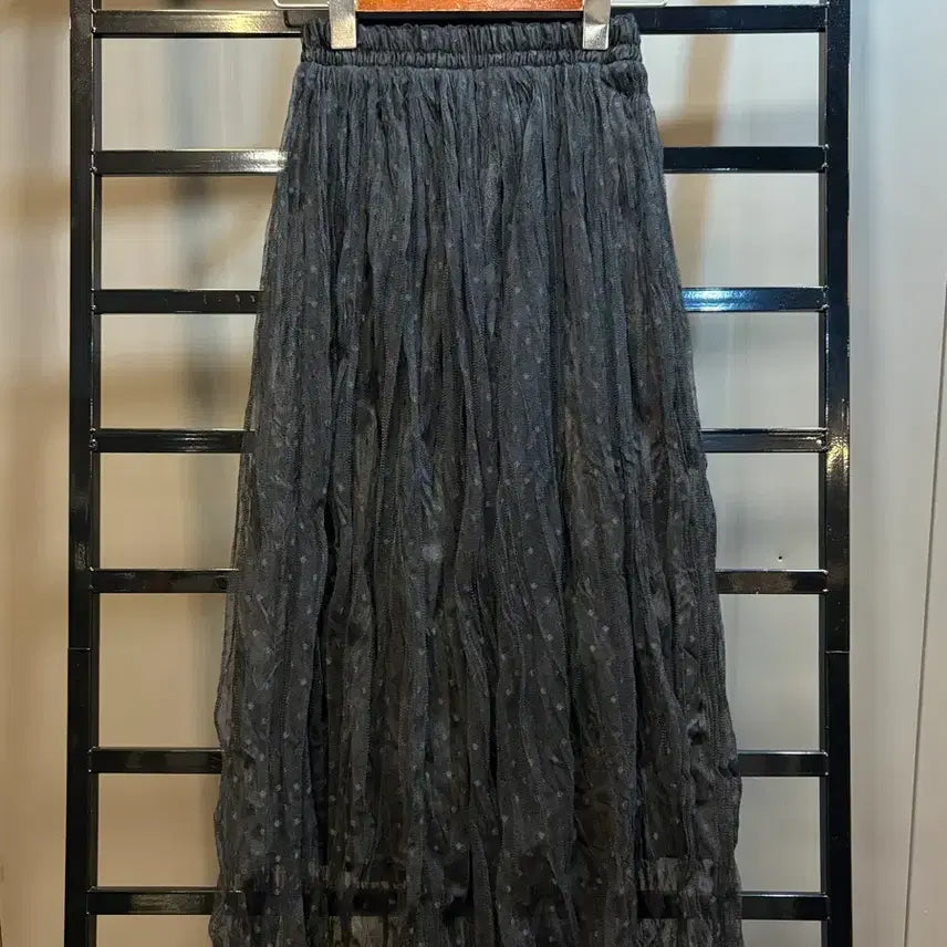 [BUNJANG] JEIKEI Black Polka Dot Tulle Lace Long Skirt / [FREE] 제이케이 JEIKEI 블랙 도트 튤 롱스커트 시스루 레이스