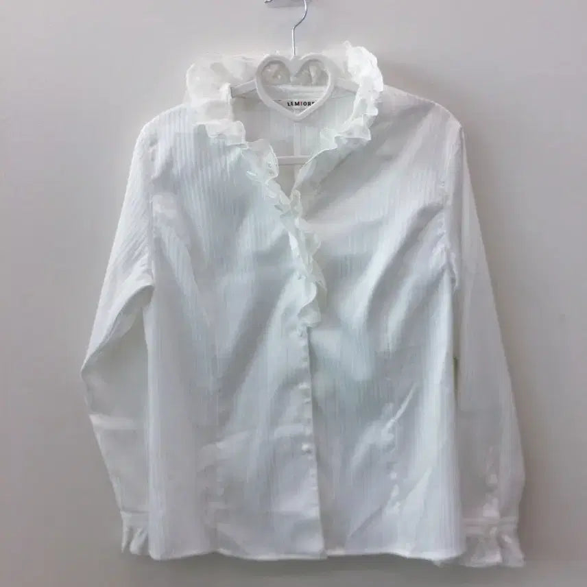 [BUNJANG] Vintage Lace Ruffle Silver Thread Vertical Stripe Blouse / (미시착) 레이스 러플 은사 세로 스트라이프 생화이트 빈티지 블라우스