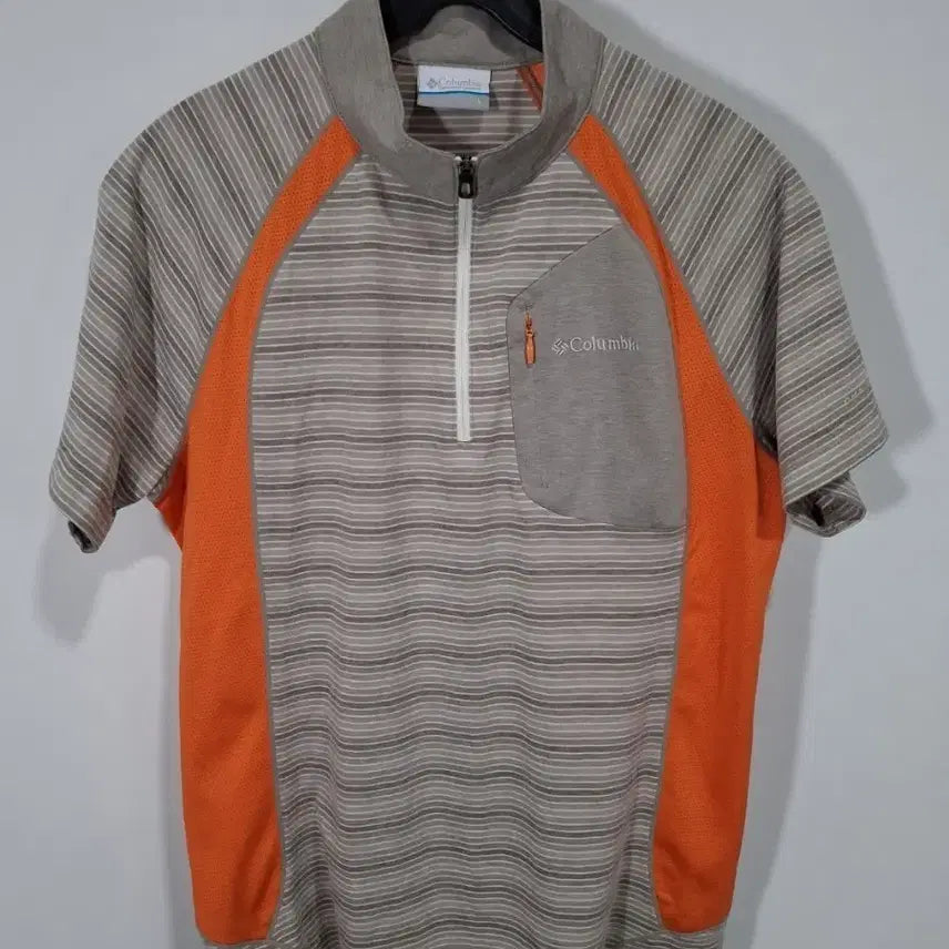 [BUNJANG] Columbia Striped Short-Sleeve Golf Polo Shirt - Orange / 컬럼비아 반팔 카라티 골프웨어 스트라이프 오렌지