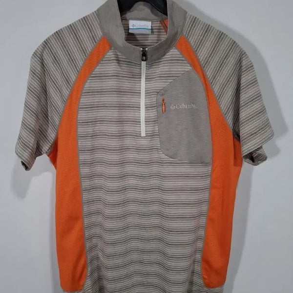 [BUNJANG] Columbia Striped Short-Sleeve Golf Polo Shirt - Orange / 컬럼비아 반팔 카라티 골프웨어 스트라이프 오렌지