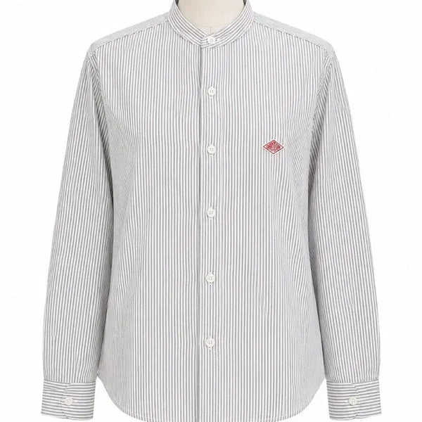 [BUNJANG] DANTON Pinstripe Oxford China Collar Shirt Gray / 단톤 셔츠 핀스트라이프 그레이