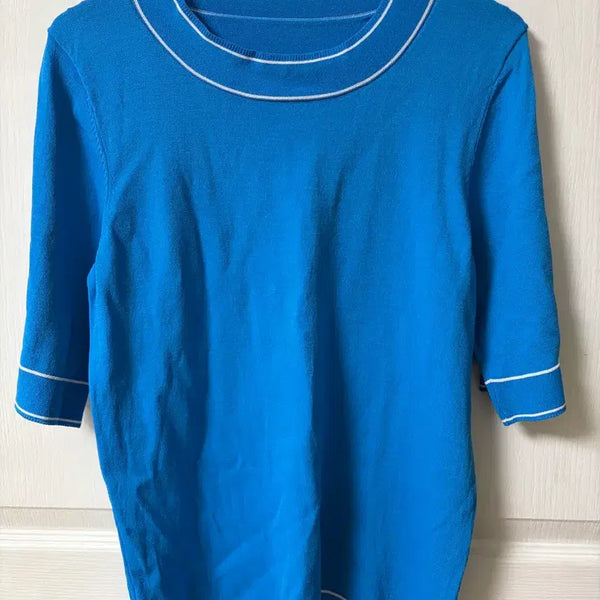 [BUNJANG] Blue Women's Short Sleeve Knit T-Shirt / 블루 여성 반팔 니트