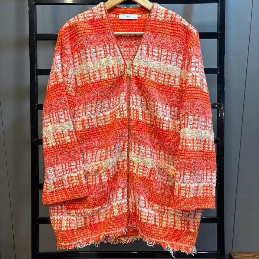 [BUNJANG] DEWL Orange Multi Tweed Zip-Up Cardigan / [FREE 90] 듀엘 DEWL 오렌지 멀티 트위드 집업 가디건 오버핏