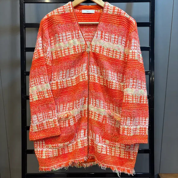 [BUNJANG] DEWL Orange Multi Tweed Zip-Up Cardigan / [FREE 90] 듀엘 DEWL 오렌지 멀티 트위드 집업 가디건 오버핏