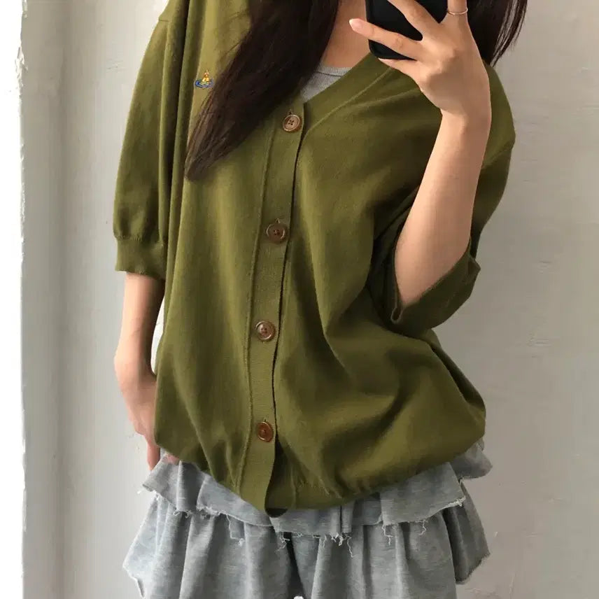 [BUNJANG] Vivienne Westwood Green Short Sleeve Cardigan / Vivienne Westwood 비비안웨스트우드 그린 반팔 가디건