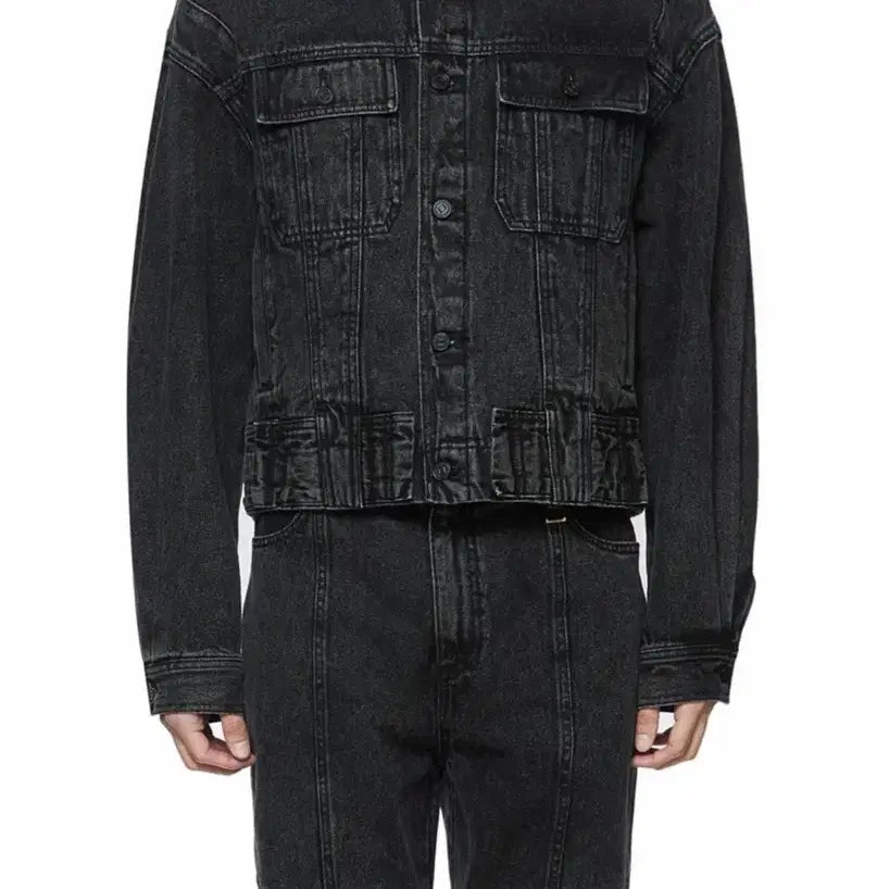 [BUNJANG] Wooyoungmi Black Square Label Denim Jacket - Size 48 / 우영미 데님 자켓