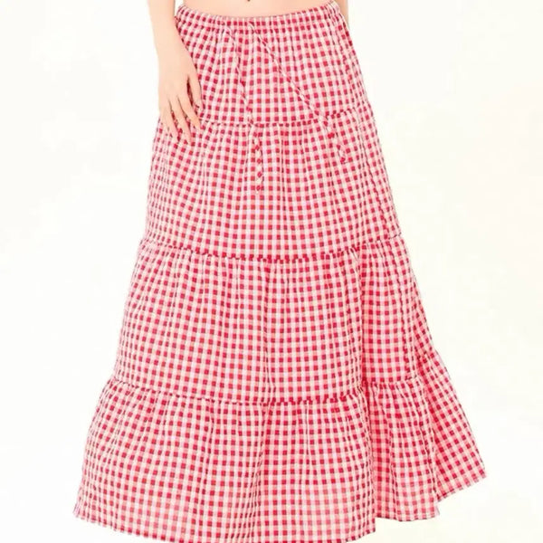 [BUNJANG] Checkered Skirt Red S / 체크무늬 스커트 레드 S