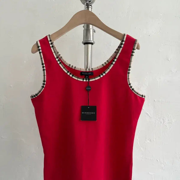[BUNJANG] Burberry Nova Check Detail Red Sleeveless Top / (새상품) Burberry 버버리 노바체크 디테일 레드 슬리브리스 탑