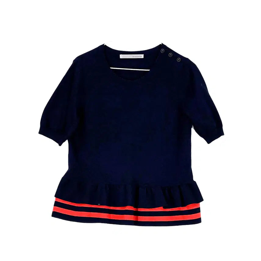 [BUNJANG] Lenibon Women's Feminine Short Sleeve Blouse Navy (Size 90) / 레니본 여성 페미닌한 반팔블라우스 90 네이비 00868